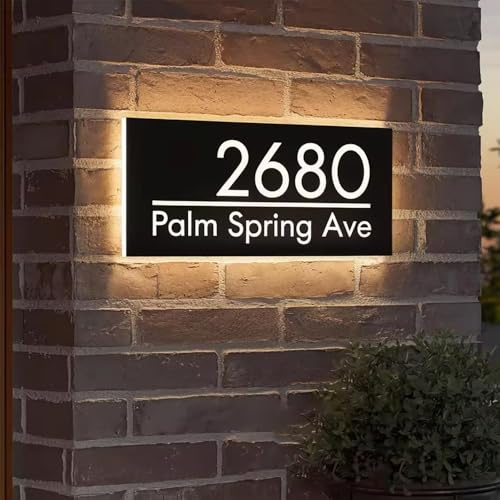 BFBZYME Placas Personalizadas Con Números Para Casas Con Luz LED, Letreros Acrílicos Personalizados Con Números Para Puertas, Letreros Modernos Iluminados Para Exteriores Para El Hogar/jardín(10x20cm)