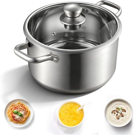 Pentola per zuppa, 22 cm, pentola per pasta con coperchio in vetro, pentola a induzione, piccola pentola a induzione, per fornelli a gas, in acciaio inox