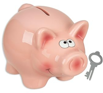 Salvadanaio a forma di maiale con lucchetto – salvadanaio in dolomite – regalo in denaro per bambini e adulti – dolce salvadanaio rosa con chiave – idea regalo compleanno, inizio scuola, Natale