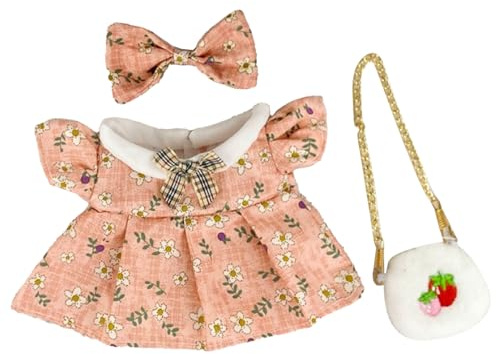 NOENNULL Set di Vestiti per Bambole, Accessori per Vestiti per Bambole con Scarpe, Fiocco, Borsa per da 20 Cm, Stampa Floreale, Graziosi per (Rosa)