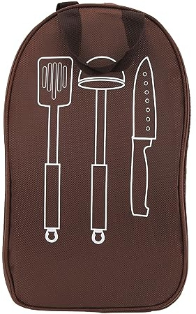 Chenglanhsjg Camping köksredskap set förvaringsväska, kompakt design, flera fack, hållbart polyestertyg, för utomhusmatlagning, picknick, vandring, resor, Brun, ledig