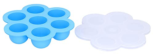 Yechiry Contenedor de Almacenamiento de Alimentos para Bebés Azul Cielo de 7 Rejillas, Bandeja de Silicona para Hornear Muffins, Magdalenas, Helados, Bandeja con Tapa con Uso Versátil, Ideal para
