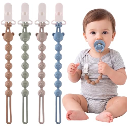 Attache Tétine Silicone Bébé - Bekecidi Lot de 4 Tetine Clipp Chaîne