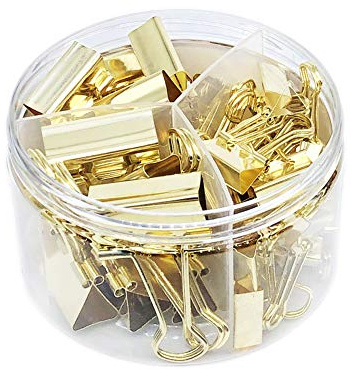 Gold Binder Clips Paper Clamps, Assorted Sizes Set (Small, Medium, Large) for Office School and Home Supplies