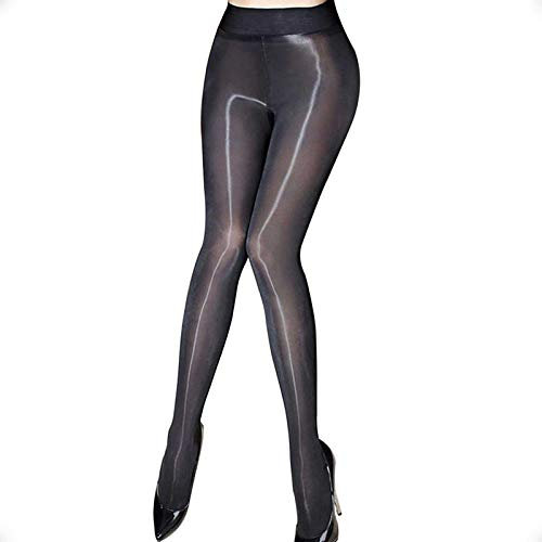 HTRUIYATY Collant Sexy Lucido da Donna, 8 DEN collant Trasparente a Vita Alta da Donna Collant Elastico a Compressione in Seta (Nero)