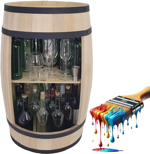 weeco Tonneau Bar en Bois de hêtre - Casier à Vin Rustique - Meuble de Rangement pour Bouteilles - Armoire à Vin avec Étagère - Décoration Vintage - 80x50cm Bois Naturel