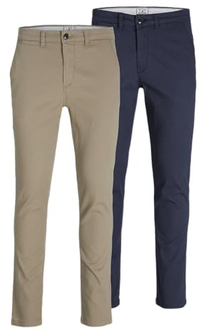 JACK & JONES Mens 2 Pack Marco Chino Trousers Cotton
