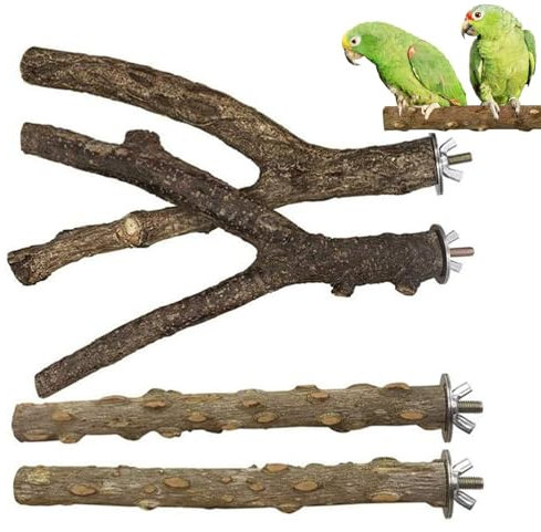 Lushyp 4 Stück Sitzstangen Vögel Lange, Sitzstangen Vögel Naturholz, Sitzstangen Vögel Ständer Spielzeug, Vogel Spielzeug Sitzstangen für Papageien Wellensittiche Kakadus Nymphensittiche Sittiche