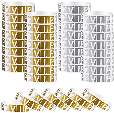 Sibba 200 Cinturini da Polso Impermeabili Braccialetti di Carta Colorati per Ammissione Festival Feste Eventi Bracci Etichette Indici Francobolli Forniture per Ufficio E Scuola (Oro/Argento)