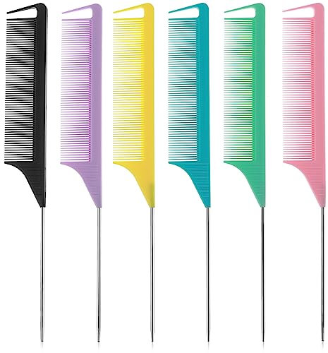 Lusofie 6 Pezzi Pettine a Coda di Topo Pettine a Coda di Topo a Denti Fini con Ago in Acciaio Inossidabile Pettine per Separare la Coda per Pettinatura Segmentata di Capelli Intrecciati (22 cm)