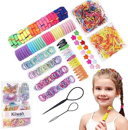 Kiiwah 780 Stück Mädchen Haarschmuck Set, Baby Haargummis Haarspangen Flower Mini Haarclip, Klein Haarbänder Gummiband für Mädchen Baby Kinder