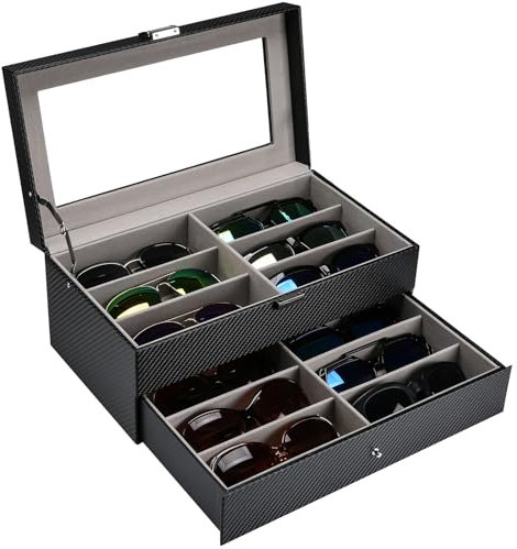 ProCase Sunglasses Organizer, 12-Slot Sunglass Case, Leather Eyeglass Cases for Display and Storage -Stripe