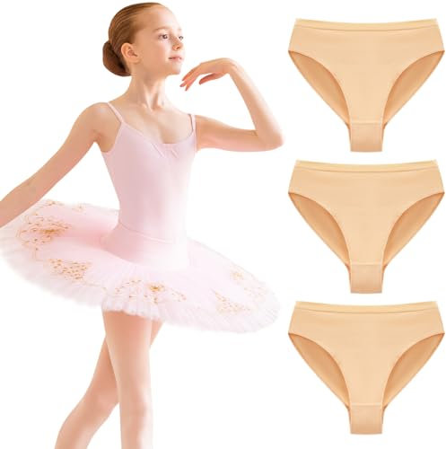 Domee Mädchen Unterhosen Tanz Baumwolle Unterwäsche Slips Ballet 3er-Pack Hautfarbe 152-158 (Herstellergröße 160)