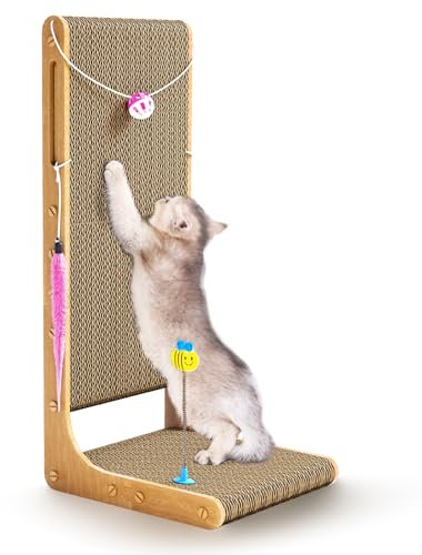 Kratzbrett Katzen, 75cm hohe L förmige Kratzpappe für Katzen, Katze Kratzer Pad für Indoor Katzen, Schutz Möbel Katze Kratzer Pad, Katzenkratzbrett mit Ballspielzeug, Katzenminze, X-Large