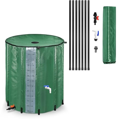 YUENFONG Regentonne Regenwassertonne, 198 Gallonen 750L Faltbare Regenwassertank mit Skalenanzeige, PVC Regentank inkl. ABS-Ablaufventil, Dunkelgrün