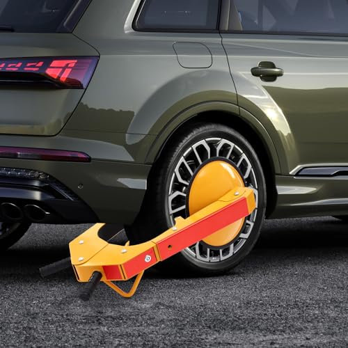 Susoso Radkralle Parkkralle, Reifenkralle mit PVC-U-Streifen und 5 Schlüssel Universal Radschloss Wegfahrsperre Diebstahlsicherung Sicher und Zuverlässig für Parkplätze Gelb