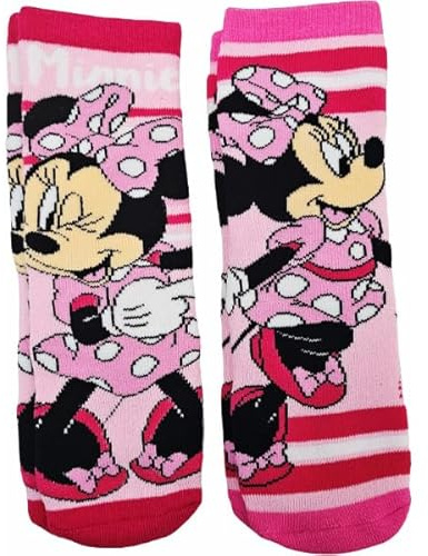 ILS I LOVE SHOPPING Lot de 2 paires de chaussettes antidérapantes officielles pour enfant Minnie Mouse, rose, 31-34