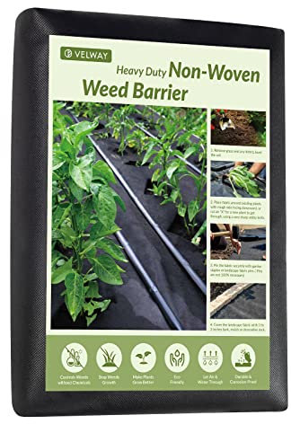 Velway Toile de Paillage Non-Tissé 0,9x15M - Géotextile de Paillage Contre Les Mauvais Herbes Perméable à l'eau, Résistant à la Déchirure, Résiste Rayons UV, Anti Repousse Toile Anti-Mauvaises Herbes