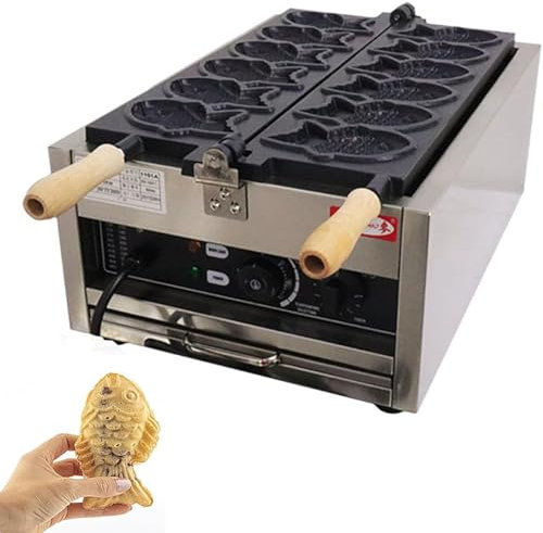 Macchina Elettrica Commerciale per Taiyaki - Piastra per Waffle a Forma Di Pesce - Stampo a Doppia Teglia Con Rivestimento Antiaderente - Marmellata O Gelato Piastra per Waffle, 50-300°c Regolabile