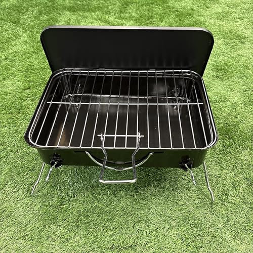 BBQ Kingdom Portable Tabletop Charcoal BBQ Grill, Black, Compact Design with Chrome-Plated Cooking Grid, Handle for Portability, Fold out Legs, Ideal for Camping, Picnics and Garden