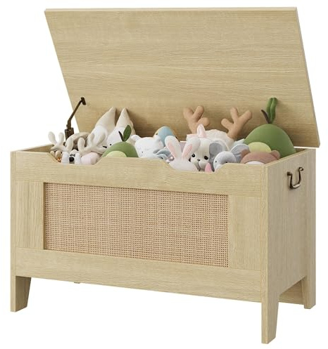 Garvee Baúl de Almacenaje baules de mimbre, baul almacenaje interior, Baul Juguetes Infantil,Para Entrada y Dormitorio.Color Madera Natural, 76×40×50 cm