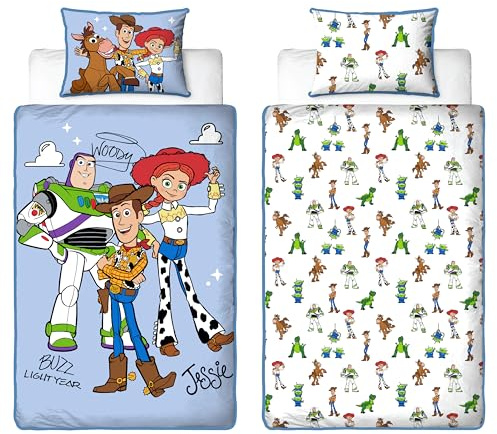 Disney Juego de Funda nórdica Oficial Toy Story Infantil Individual | Ropa de Cama Reversible de Dos Caras con Funda de Almohada a Juego | Diseño “Explore” con Buzz, Woody y Jessie | Polialgodón