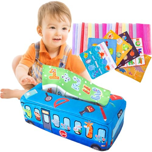 Giocattolo per bambini con scatola per fazzoletti | Gioco per e bambini – Scatola sensoriale testurizzata per, 0 3 6 9 12, sciarpe da gioco per bambini, scatola morbida colorata