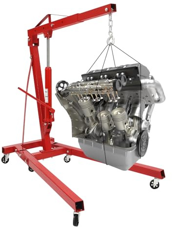 Lève-moteur pliable 2T, grue d'atelier avec 6 roulettes et acier au carbone, grue moteur avec 4 niveaux réglables (0,5-2 t), support de moteur hydraulique pour moteur et boîte de vitesses de voiture