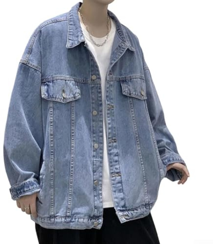 en Jean Homme Loose Fit Col Rabattu Manches Longues en Jean(Blue XL) | Coupe loose fit, col rabattu, manches longues, design rétro intemporel pour un style décontracté