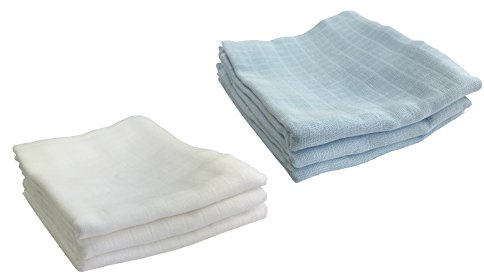 MMC pack of 6 muslin diapers | burp cloths 100% cotton cloth diapers & muslin cloths for babies | OEKO-TEX certified, 80x70 cm (3 white, 3 blue)