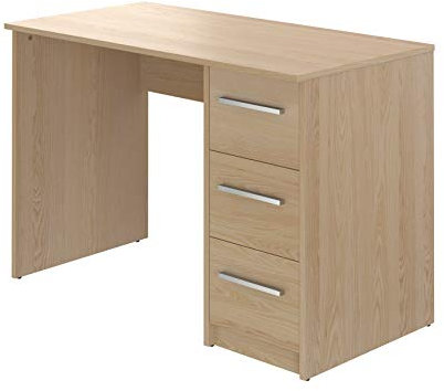 Amazon Basics Moderner Home-Office-Schreibtisch, Computertisch mit 3 Schubladen, einfacher Aufbau, 56 x 110 x 73,5 cm, Buche