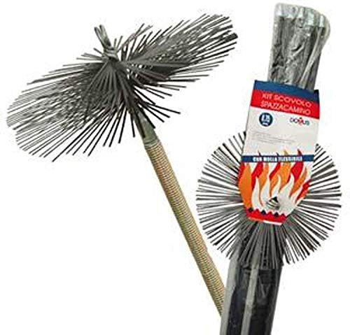 Kit spazzacamino pulizia camino scovolo 250mm 6 aste 8,40 mt (C/Molla per curve)