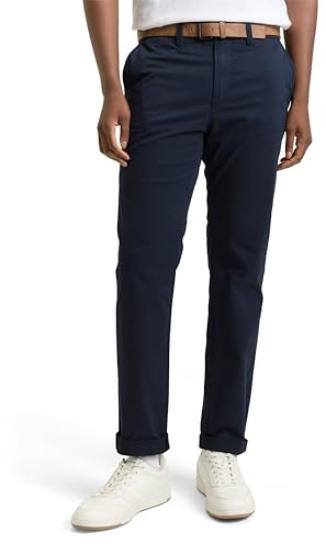 TOM TAILOR Denim Herren Slim Fit Chino Hose mit Gürtel 10668 - Sky Captain Blue 34W / 34L