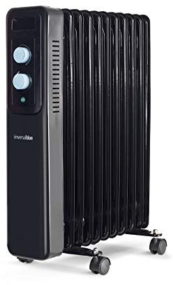 UNIVERSALBLUE Calefactor Eléctrico de Aceite Bajo Consumo | Radiador Aceite Negro 2000W | 11 Elementos Calefactores | 3 Potencias | Silencioso | Sistema de Seguridad | Termostato Ajustable