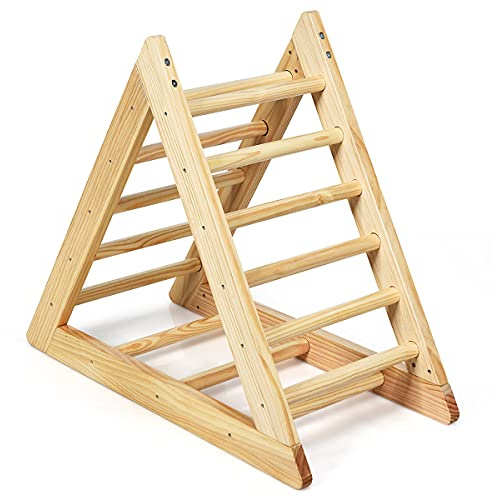 RELAX4LIFE Set da Arrampicata per Bambini, Triangolo di Arrampicata con Scivolo e Arco, Gioco di Incastri in Legno (Classico-1 Pezzo | Naturale)