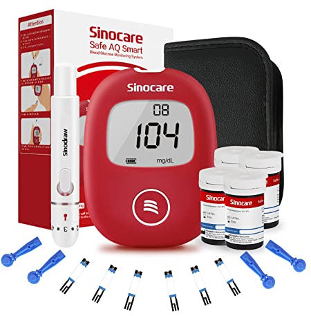 Zuckermessgerät, Blutzuckermessgerät Set mit Teststreifen 100, sinocare Safe AQ Smart Glucose Monitor, Blutzuckermessung Schnelltest, mg/dL