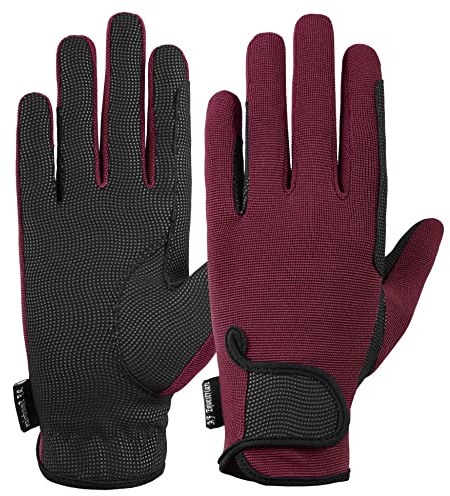 AF EQUESTRIAN AFE Ladies Horse Riding Gloves Track Fabric Gloves Synthetic Leather Equestrian Black Stretch Fabric Pink Purple Lilac Grey Burgundy (Small)
