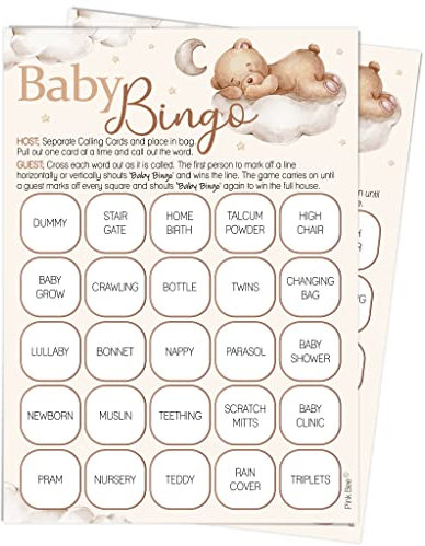 Pink Bee Parties Bingo Baby Shower Game in Teddy Bear Theme - 20 Players