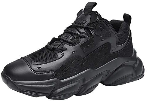Jamron Homme PU + Maille Chaussures de Sport Mode Chunky Sneakers Baskets Montantes Noir SN071023 EU45