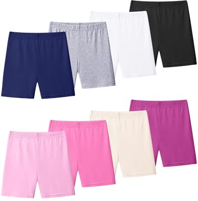 KEREDA Short Fille Enfant Cycliste Legging sous Robe Court Danse Sport Respirant 2-10 Ans Lot de 8, E 6-7 Ans
