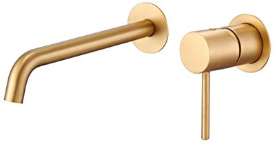 Mice GLM039/OC Robinet encastré monocommande de lavabo avec montage mural, robinets encastrés de salle de bain pour lavabo, couleur or brossé, série MONZA