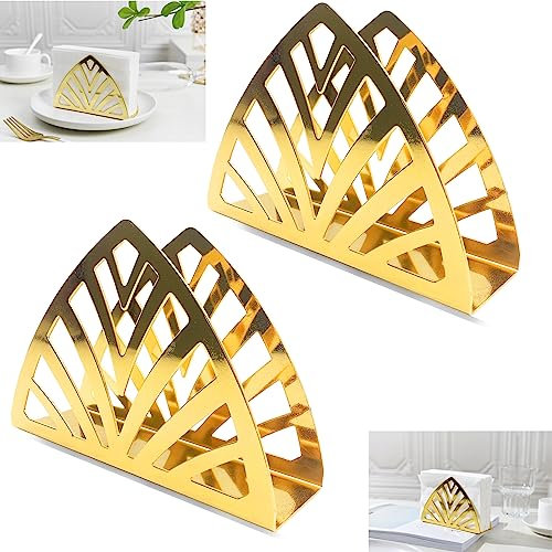 Serviettenhalter, 2 Stücke Einfachheit Rostfreier Stahl Dreieck,Taschentuchspender, für Küchenarbeitsplatten, Esstische, Gold