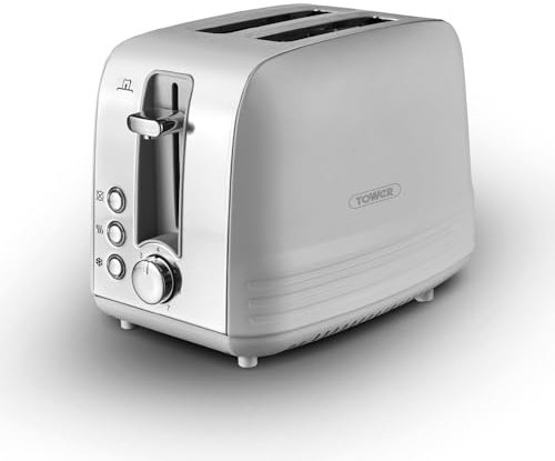 Tower, T20080GRY, Ash 2-Slice Toaster with 7 Browning Levels, Defrost/Reheat/Cancel, 925W, Grey & Chrome