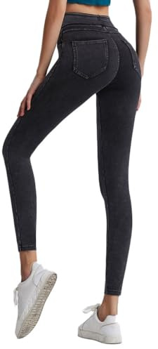 Onsoyours Jeggings da Donna Jeans Leggins a Vita Alta Stretchy Treggings Yoga Pantaloni Casual Slim Pantaloni Jeggings Elasticizzati Attillati in Denim A Grigio Scuro XL