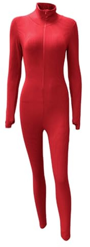 KBOPLEMQ Combinaison de sport pour femme longue moulante yoga overall coupe slim fit combinaison d'entraînement stretch col roulé combinaison brodée léotard-overall manches longues élégante