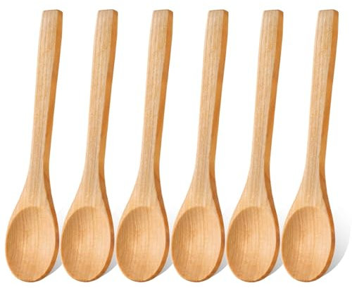 6 Pcs Small Wooden Spoon Set Handmade Wooden Mixing Honey/Serving/Condiments Spoons for Soup Coffee Tea Sugar Salt