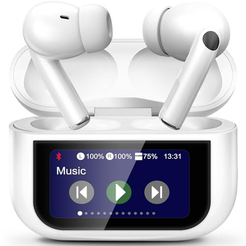 Auriculares Bluetooth, 2025 LED Full Color Touch Screen Wireless Earbuds, Inalámbricos Earbuds Bluetooth 5.4 in Ear, ANC+ENC Noise Cancelling, 13 Pantalla Conmutable, Auriculares con Pantalla (Blanco)