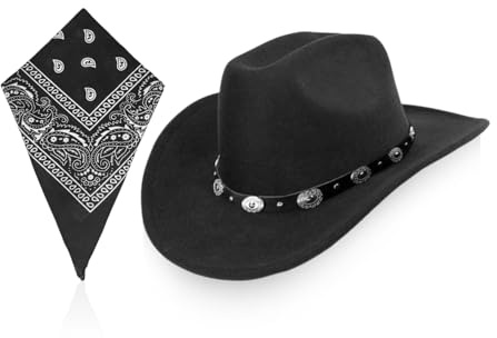 1 Sombrero De Fieltro De Vaquero De Ala Ancha Y 1 Bufanda Cuadrada Multifuncional, Sombreros Retro, Accesorios De Ropa, Sombreros Simples De Moda