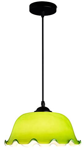 Nostalgic Retro E27 Single Head Glass Pendant Light Emerald Curly Edge Creative Personality Hanging Light Western Restaurant Cafe Kitchen Island Glass Chandelier