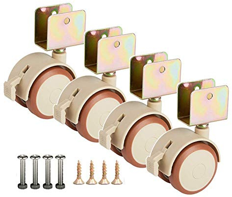 roulettes pivotantes, roulettes en Caoutchouc pour lit de bébé, roulettes silencieuses de 2 Pouces, Support en U, roulettes pivotantes universelles avec Frein pour Tapis en Bois Dur - Suppor
